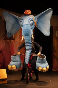 Elaine Hartley in the Slightly Annoying Elephant at the Little Angel Theatre.